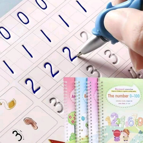 Set of 4 children's writing practice board. Numbers, letters, math.